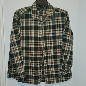 Eddie Bauer Green and Cream Plaid Shirt Jacket